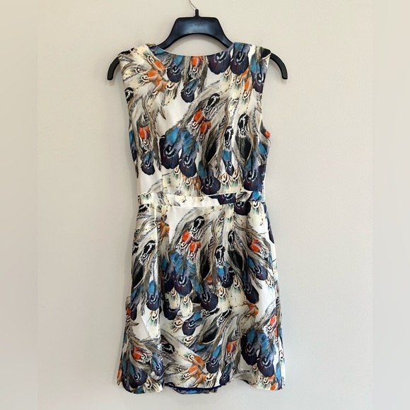 Anthropologie x Liefsdottir Floating Feathers Print Silk Dress, Blue/Cream, 0 - Picture 2 of 13